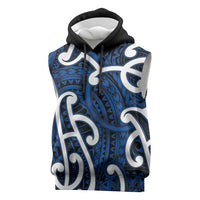 Aotearoa Maori Kowhaiwhai Sleeveless Hoodie Kikorangi Puhoro and Patiki LT9 Blue - Polynesian Pride