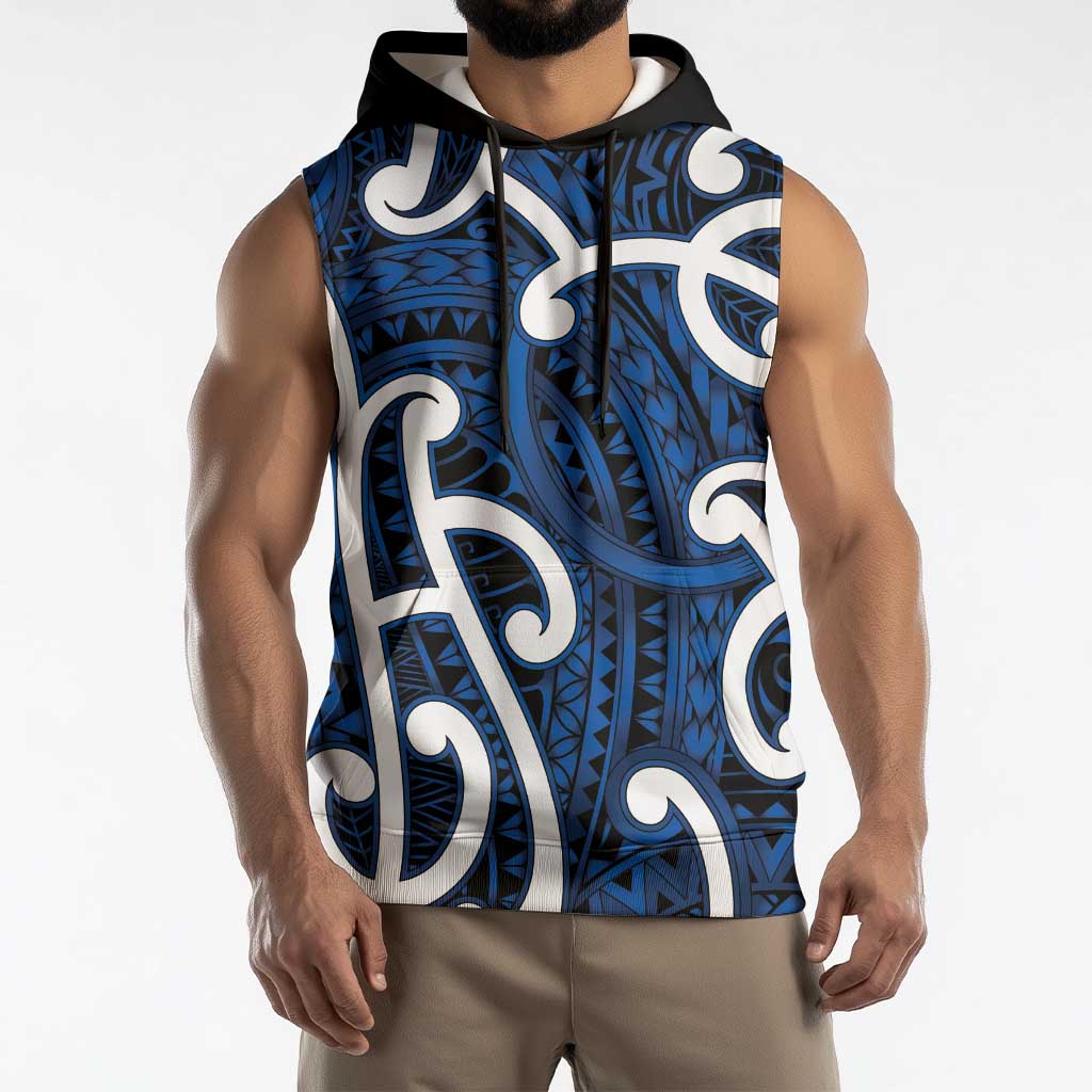 Aotearoa Maori Kowhaiwhai Sleeveless Hoodie Kikorangi Puhoro and Patiki LT9 - Polynesian Pride