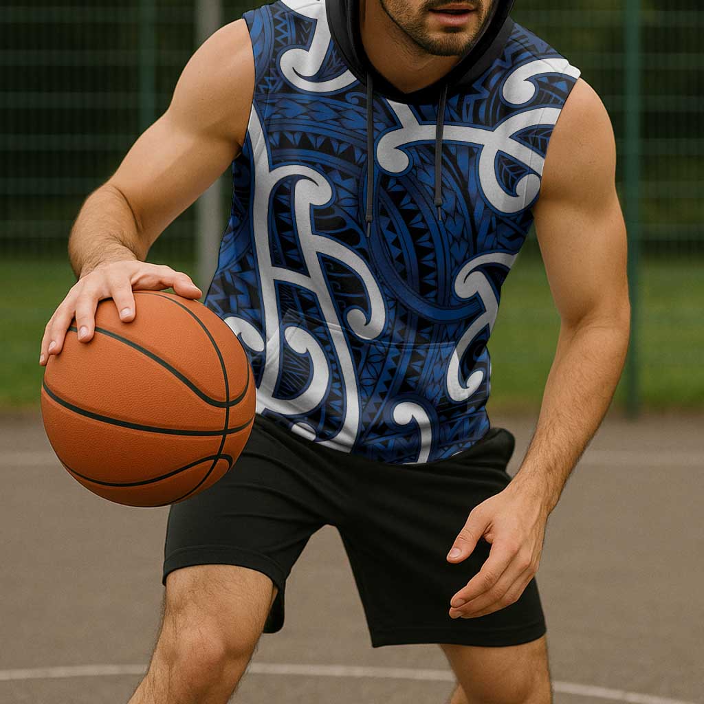 Aotearoa Maori Kowhaiwhai Sleeveless Hoodie Kikorangi Puhoro and Patiki LT9 - Polynesian Pride