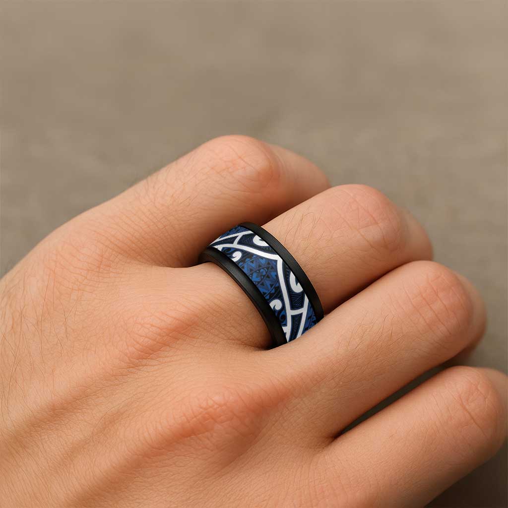 Aotearoa Maori Kowhaiwhai Spinner Ring Kikorangi Puhoro and Patiki LT9 - Polynesian Pride
