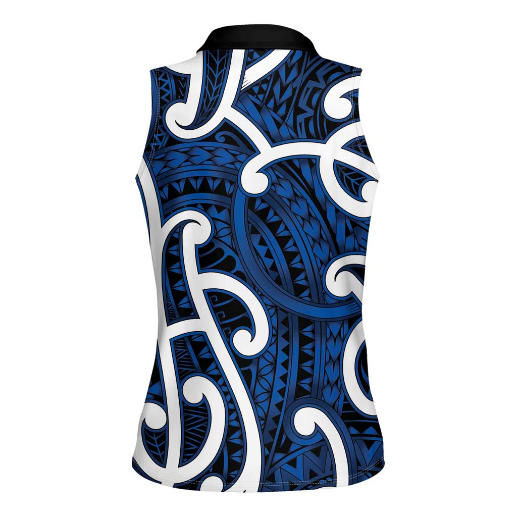Aotearoa Maori Kowhaiwhai Women Sleeveless Polo Shirt Kikorangi Puhoro and Patiki