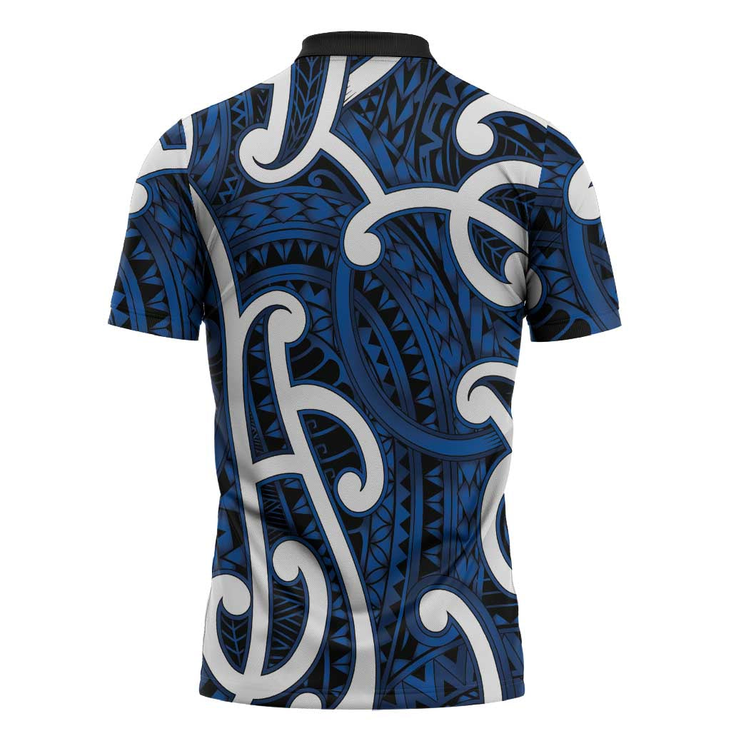 Aotearoa Maori Kowhaiwhai Zipper Polo Shirt Kikorangi Puhoro and Patiki LT9 - Polynesian Pride