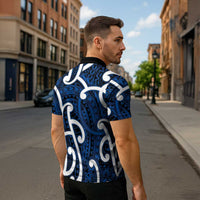 Aotearoa Maori Kowhaiwhai Zipper Polo Shirt Kikorangi Puhoro and Patiki LT9 - Polynesian Pride