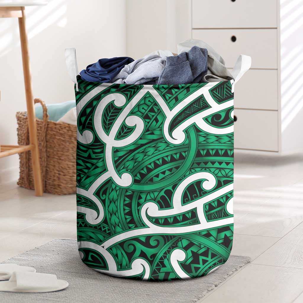 Aotearoa Maori Kowhaiwhai Laundry Basket Kakariki Puhoro and Patiki