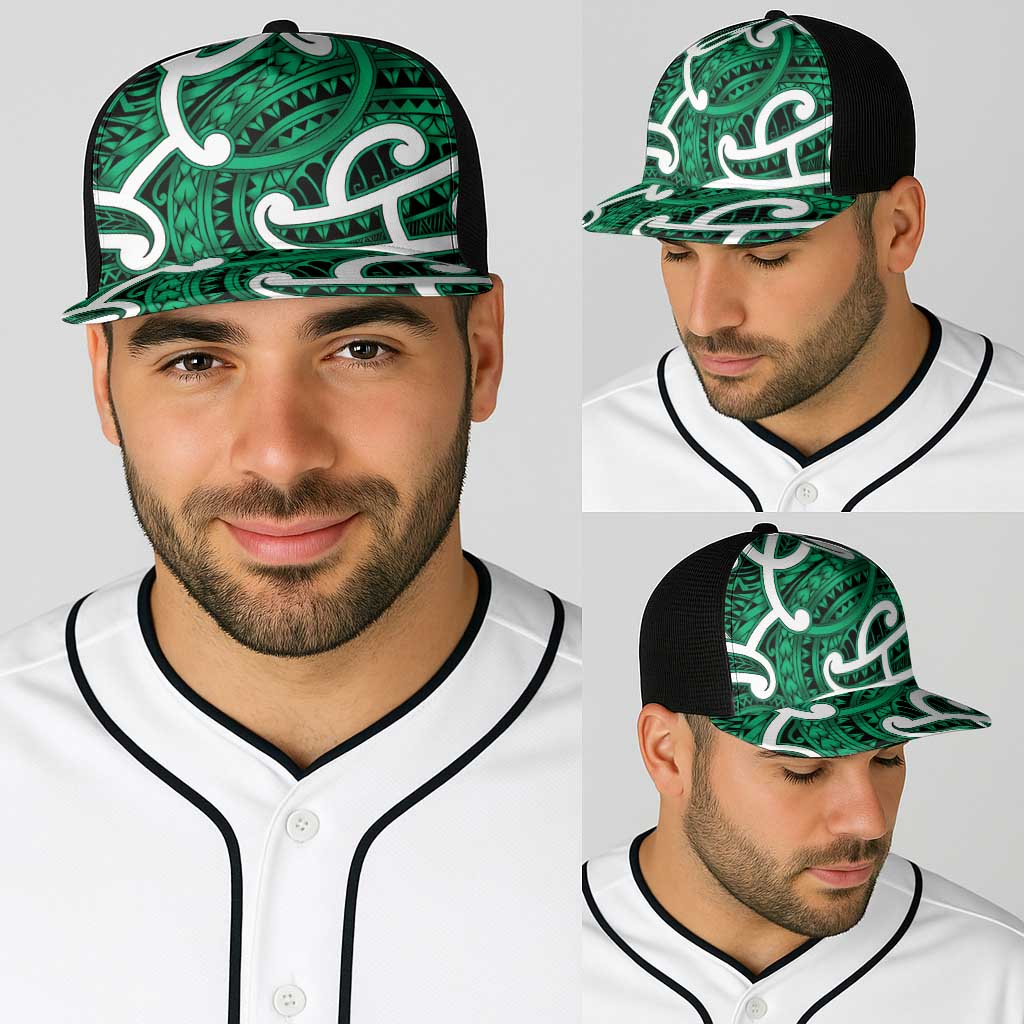 Aotearoa Maori Kowhaiwhai Baseball Net Cap Kakariki Puhoro and Patiki