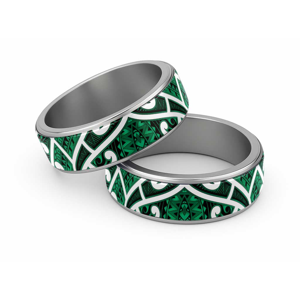 Aotearoa Maori Kowhaiwhai Classic Ring Kakariki Puhoro and Patiki LT9 Sliver Green - Polynesian Pride