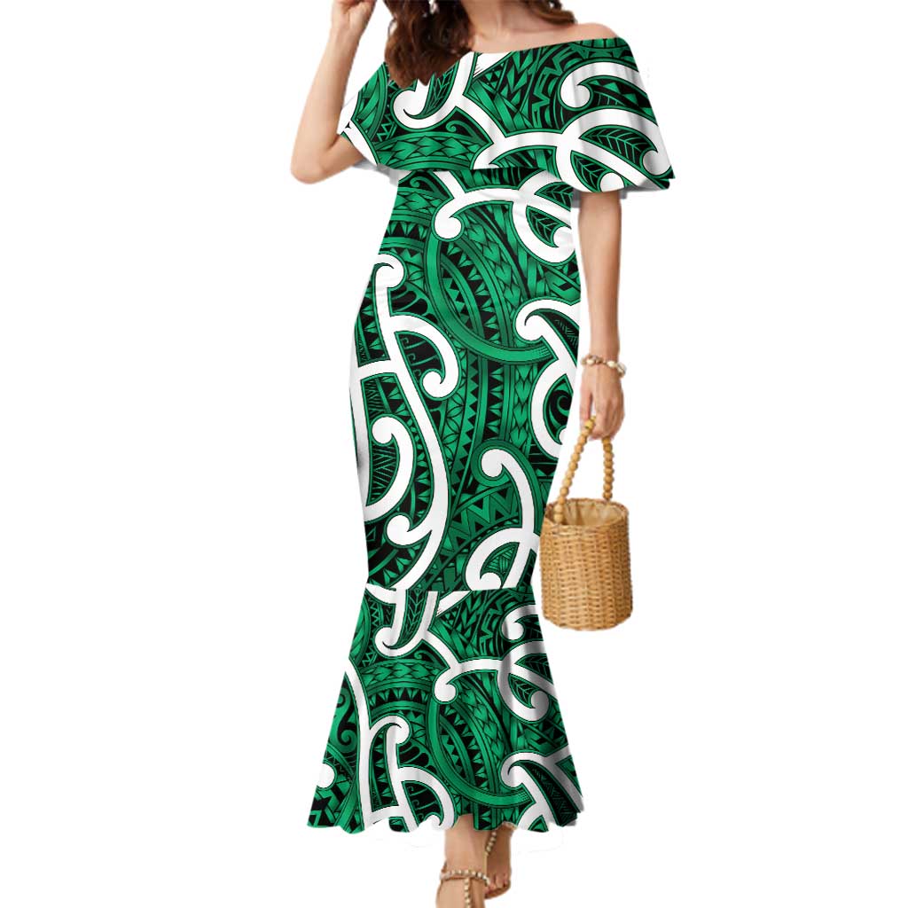 Aotearoa Maori Kowhaiwhai Family Matching Mermaid Dress and Hawaiian Shirt Kakariki Puhoro and Patiki