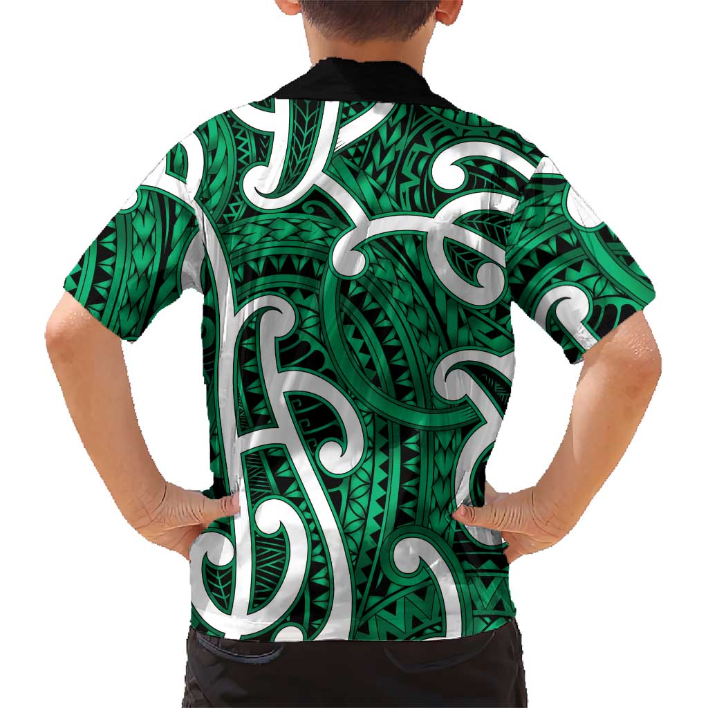 Aotearoa Maori Kowhaiwhai Family Matching Off Shoulder Maxi Dress and Hawaiian Shirt Kakariki Puhoro and Patiki