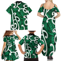 Aotearoa Maori Kowhaiwhai Family Matching Summer Maxi Dress and Hawaiian Shirt Kakariki Puhoro and Patiki