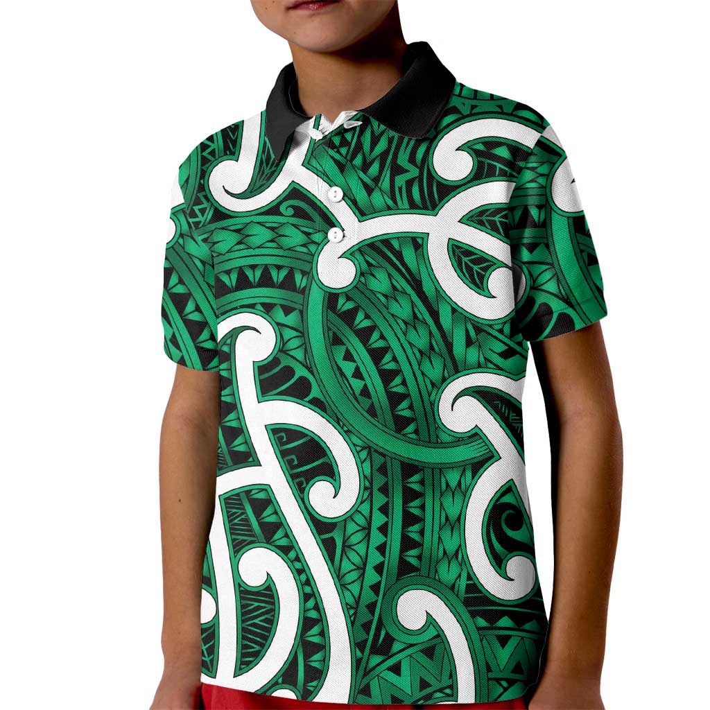 Aotearoa Maori Kowhaiwhai Kid Polo Shirt Kakariki Puhoro and Patiki