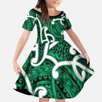 Aotearoa Maori Kowhaiwhai Kid Short Sleeve Dress Kakariki Puhoro and Patiki