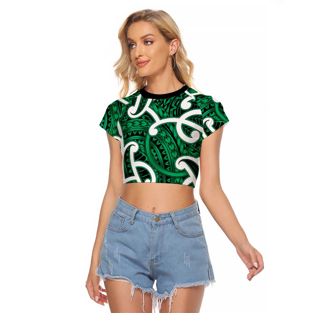 Aotearoa Maori Kowhaiwhai Raglan Cropped T Shirt Kakariki Puhoro and Patiki