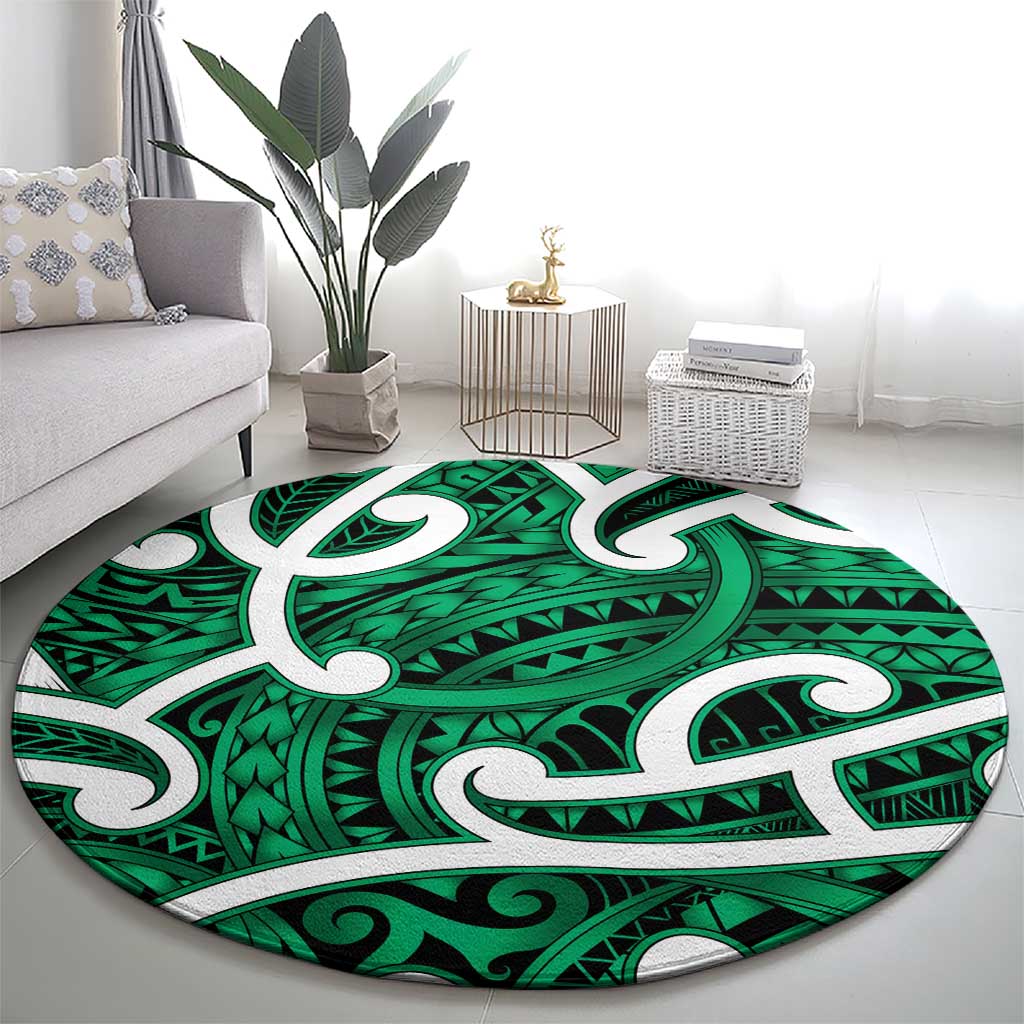 Aotearoa Maori Kowhaiwhai Round Carpet Kakariki Puhoro and Patiki