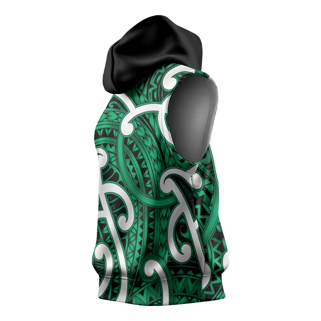 Aotearoa Maori Kowhaiwhai Sleeveless Hoodie Kakariki Puhoro and Patiki