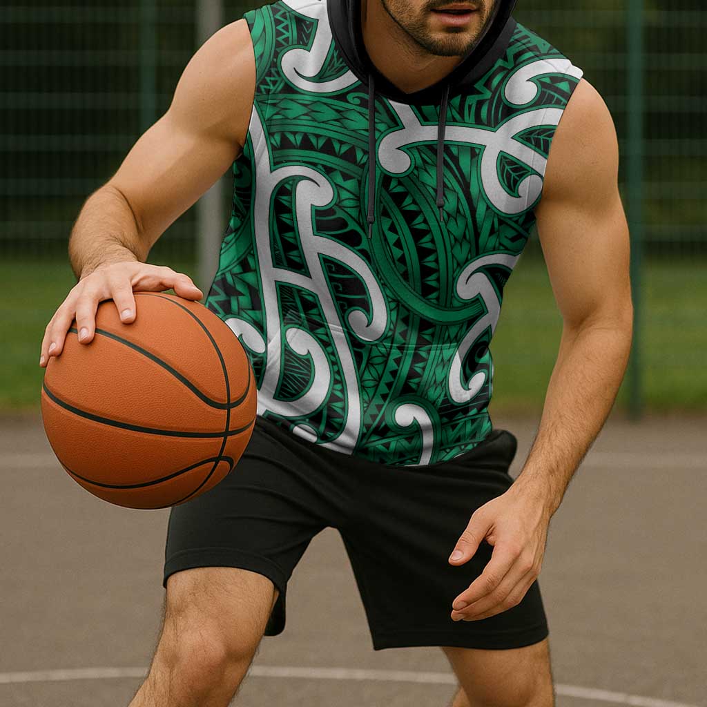 Aotearoa Maori Kowhaiwhai Sleeveless Hoodie Kakariki Puhoro and Patiki