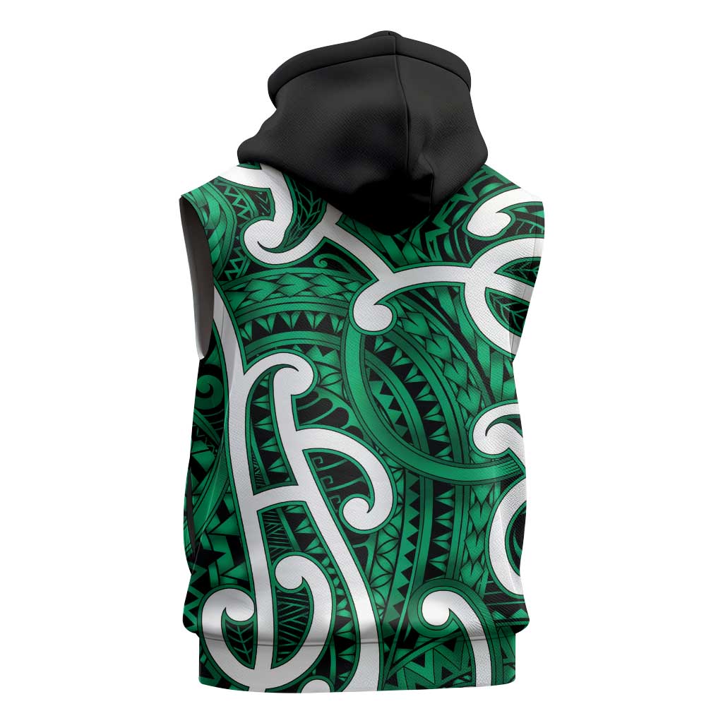 Aotearoa Maori Kowhaiwhai Sleeveless Zip Hoodie Kakariki Puhoro and Patiki LT9 - Polynesian Pride