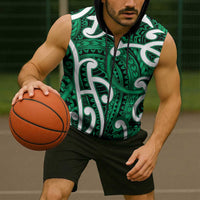 Aotearoa Maori Kowhaiwhai Sleeveless Zip Hoodie Kakariki Puhoro and Patiki LT9 - Polynesian Pride
