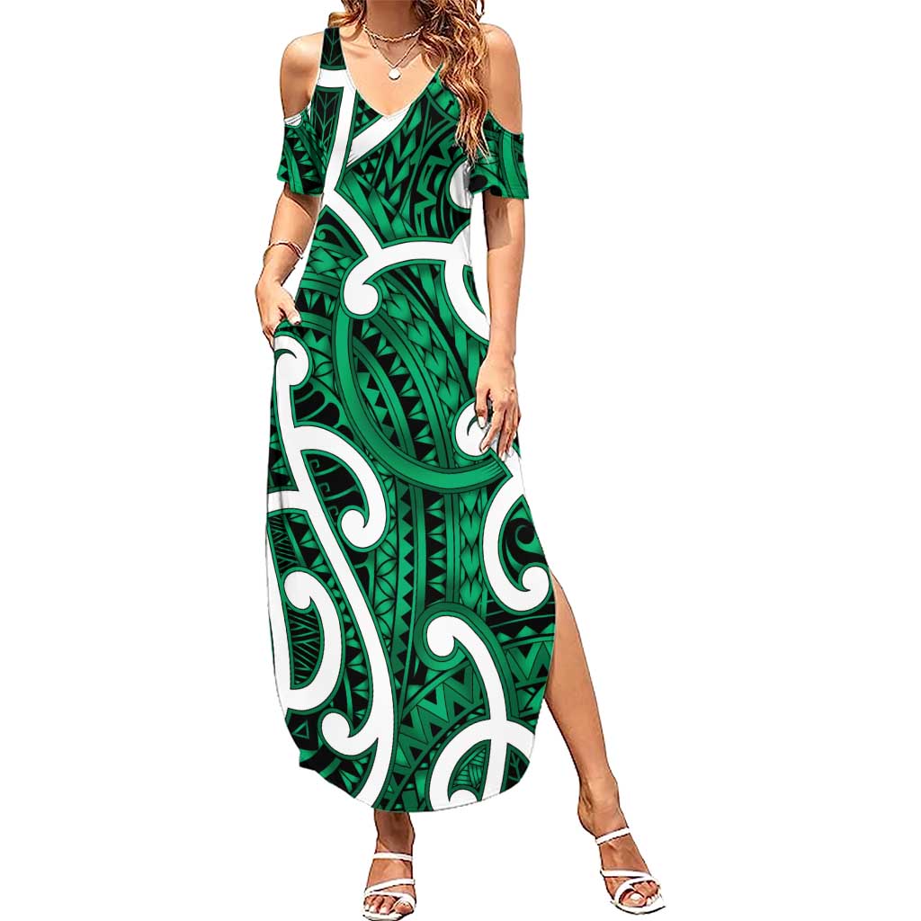 Aotearoa Maori Kowhaiwhai Summer Maxi Dress Kakariki Puhoro and Patiki