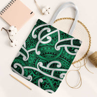 Aotearoa Maori Kowhaiwhai Tote Bag Kakariki Puhoro and Patiki LT9 White Strap One Size Green - Polynesian Pride