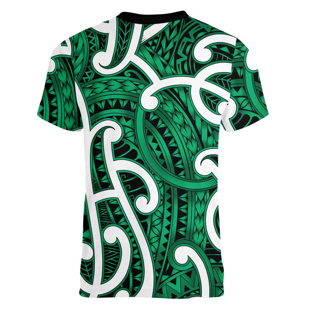 Aotearoa Maori Kowhaiwhai Women V-Neck T-Shirt Kakariki Puhoro and Patiki
