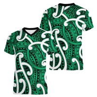 Aotearoa Maori Kowhaiwhai Women V-Neck T-Shirt Kakariki Puhoro and Patiki