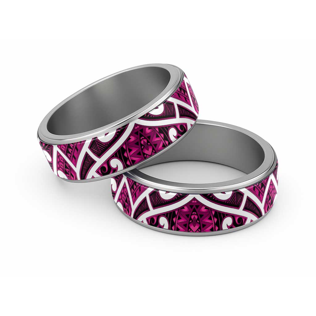 Aotearoa Maori Kowhaiwhai Classic Ring Mawhero Puhoro and Patiki LT9 Sliver Pink - Polynesian Pride