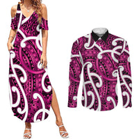 Aotearoa Maori Kowhaiwhai Couples Matching Summer Maxi Dress and Long Sleeve Button Shirt Mawhero Puhoro and Patiki