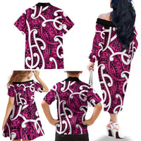 Aotearoa Maori Kowhaiwhai Family Matching Off The Shoulder Long Sleeve Dress and Hawaiian Shirt Mawhero Puhoro and Patiki