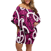 Aotearoa Maori Kowhaiwhai Family Matching Off Shoulder Short Dress and Hawaiian Shirt Mawhero Puhoro and Patiki