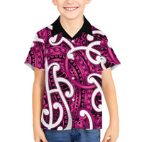 Aotearoa Maori Kowhaiwhai Family Matching Off Shoulder Short Dress and Hawaiian Shirt Mawhero Puhoro and Patiki