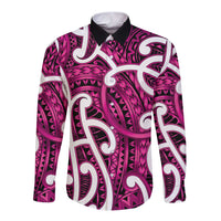 Aotearoa Maori Kowhaiwhai Long Sleeve Button Shirt Mawhero Puhoro and Patiki LT9 Unisex Pink - Polynesian Pride