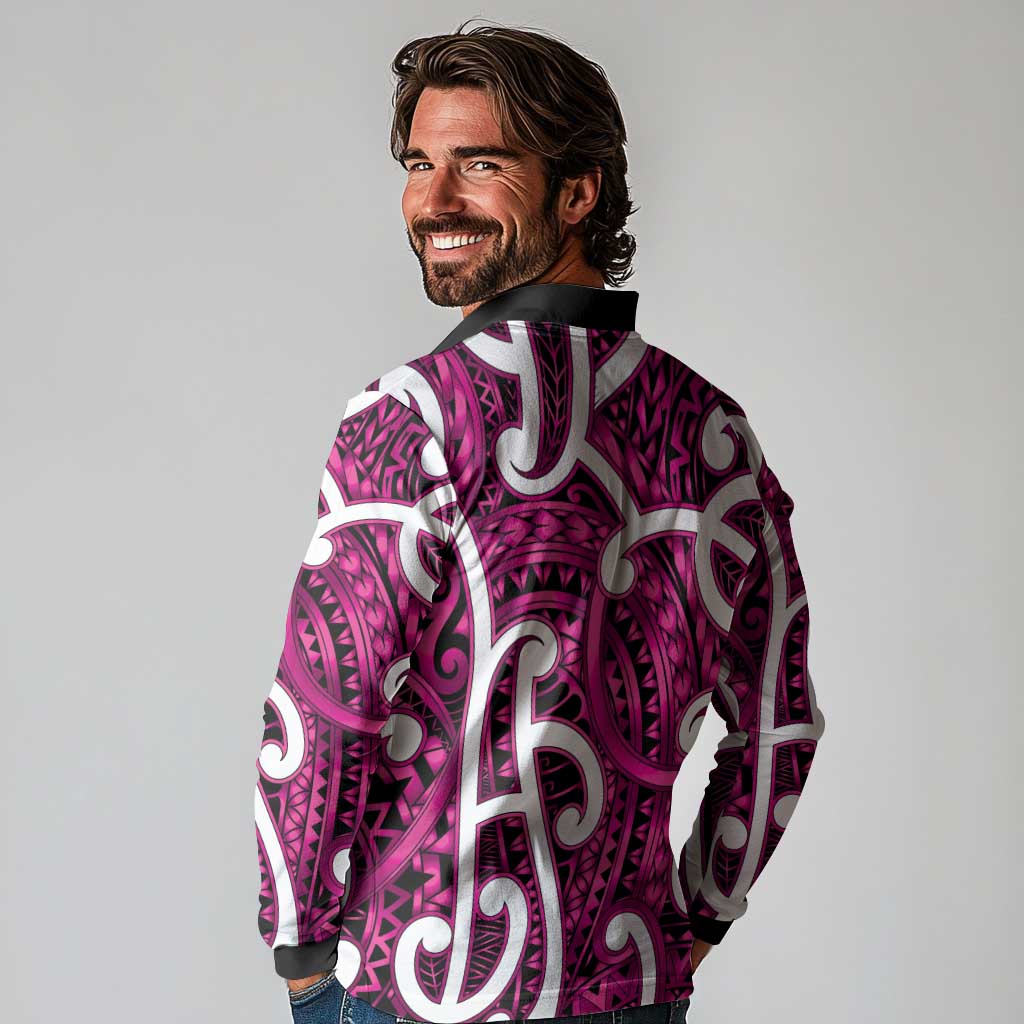 Aotearoa Maori Kowhaiwhai Long Sleeve Polo Shirt Mawhero Puhoro and Patiki