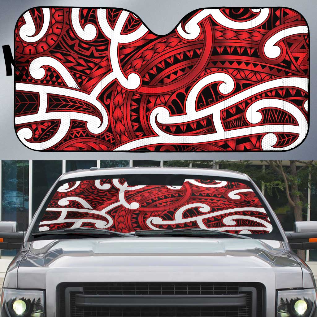 Aotearoa Maori Kowhaiwhai Auto Sun Shade Whero Puhoro and Patiki