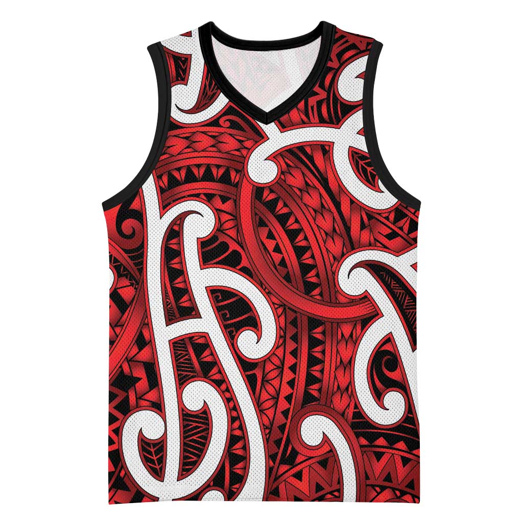 Aotearoa Maori Kowhaiwhai Basketball Jersey Whero Puhoro and Patiki