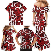 Aotearoa Maori Kowhaiwhai Family Matching Mermaid Dress and Hawaiian Shirt Whero Puhoro and Patiki