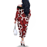 Aotearoa Maori Kowhaiwhai Family Matching Off The Shoulder Long Sleeve Dress and Hawaiian Shirt Whero Puhoro and Patiki