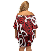 Aotearoa Maori Kowhaiwhai Family Matching Off Shoulder Short Dress and Hawaiian Shirt Whero Puhoro and Patiki