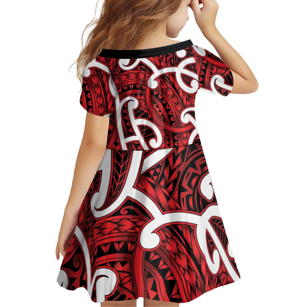 Aotearoa Maori Kowhaiwhai Family Matching Short Sleeve Bodycon Dress and Hawaiian Shirt Whero Puhoro and Patiki LT9 - Polynesian Pride