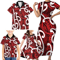 Aotearoa Maori Kowhaiwhai Family Matching Short Sleeve Bodycon Dress and Hawaiian Shirt Whero Puhoro and Patiki LT9 - Polynesian Pride