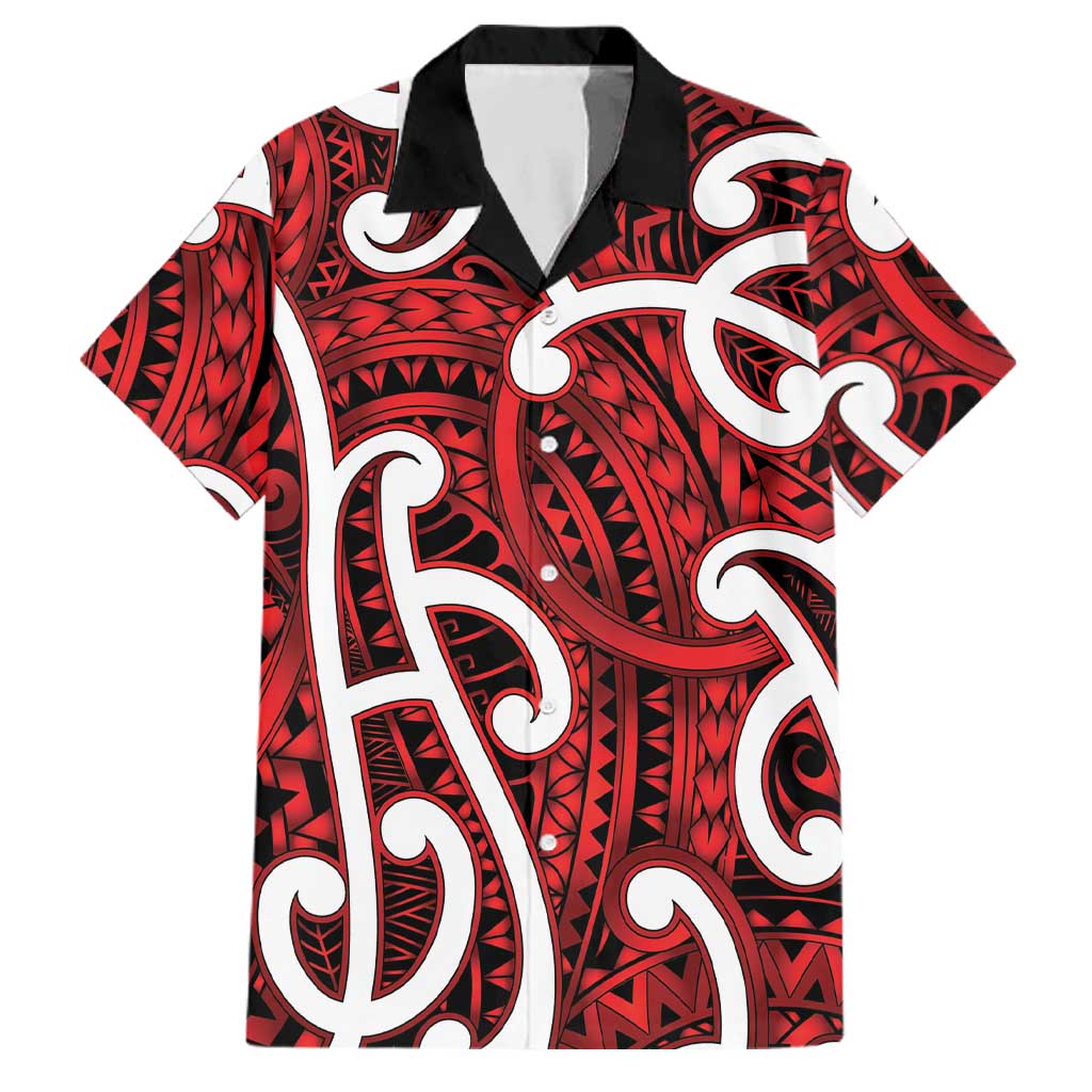 Aotearoa Maori Kowhaiwhai Family Matching Short Sleeve Bodycon Dress and Hawaiian Shirt Whero Puhoro and Patiki LT9 Dad's Shirt - Short Sleeve Red - Polynesian Pride