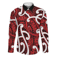 Aotearoa Maori Kowhaiwhai Family Matching Short Sleeve Bodycon Dress and Hawaiian Shirt Whero Puhoro and Patiki LT9 Dad's Shirt - Long Sleeve Red - Polynesian Pride