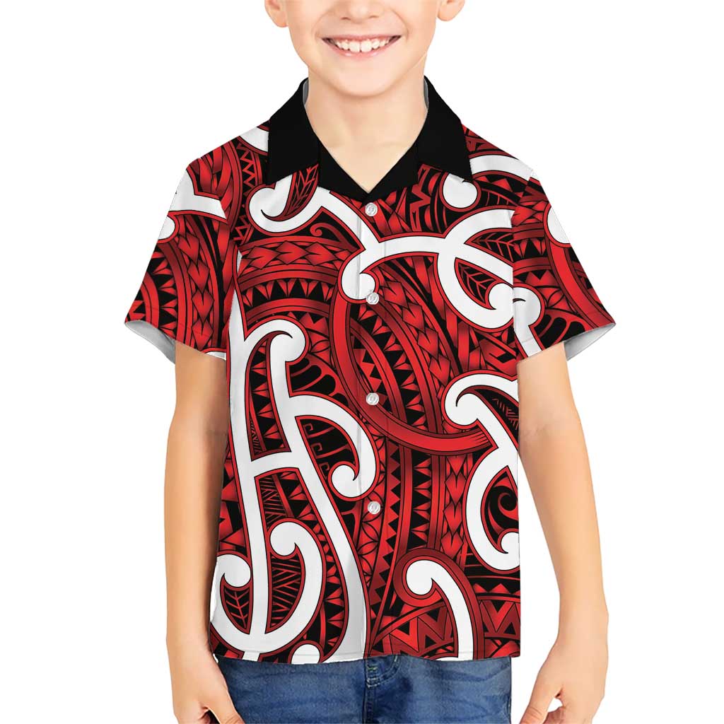 Aotearoa Maori Kowhaiwhai Family Matching Short Sleeve Bodycon Dress and Hawaiian Shirt Whero Puhoro and Patiki LT9 Son's Shirt Red - Polynesian Pride