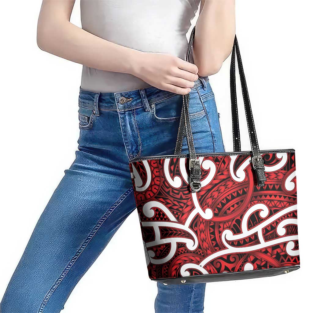 Aotearoa Maori Kowhaiwhai Leather Tote Bag Whero Puhoro and Patiki LT9 - Polynesian Pride