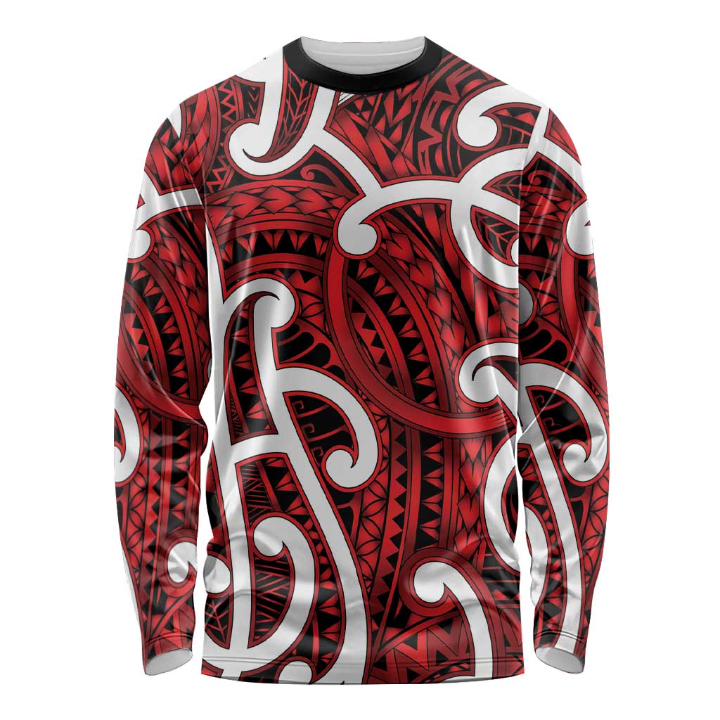 Aotearoa Maori Kowhaiwhai Long Sleeve Shirt Whero Puhoro and Patiki