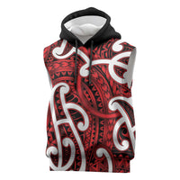 Aotearoa Maori Kowhaiwhai Sleeveless Hoodie Whero Puhoro and Patiki