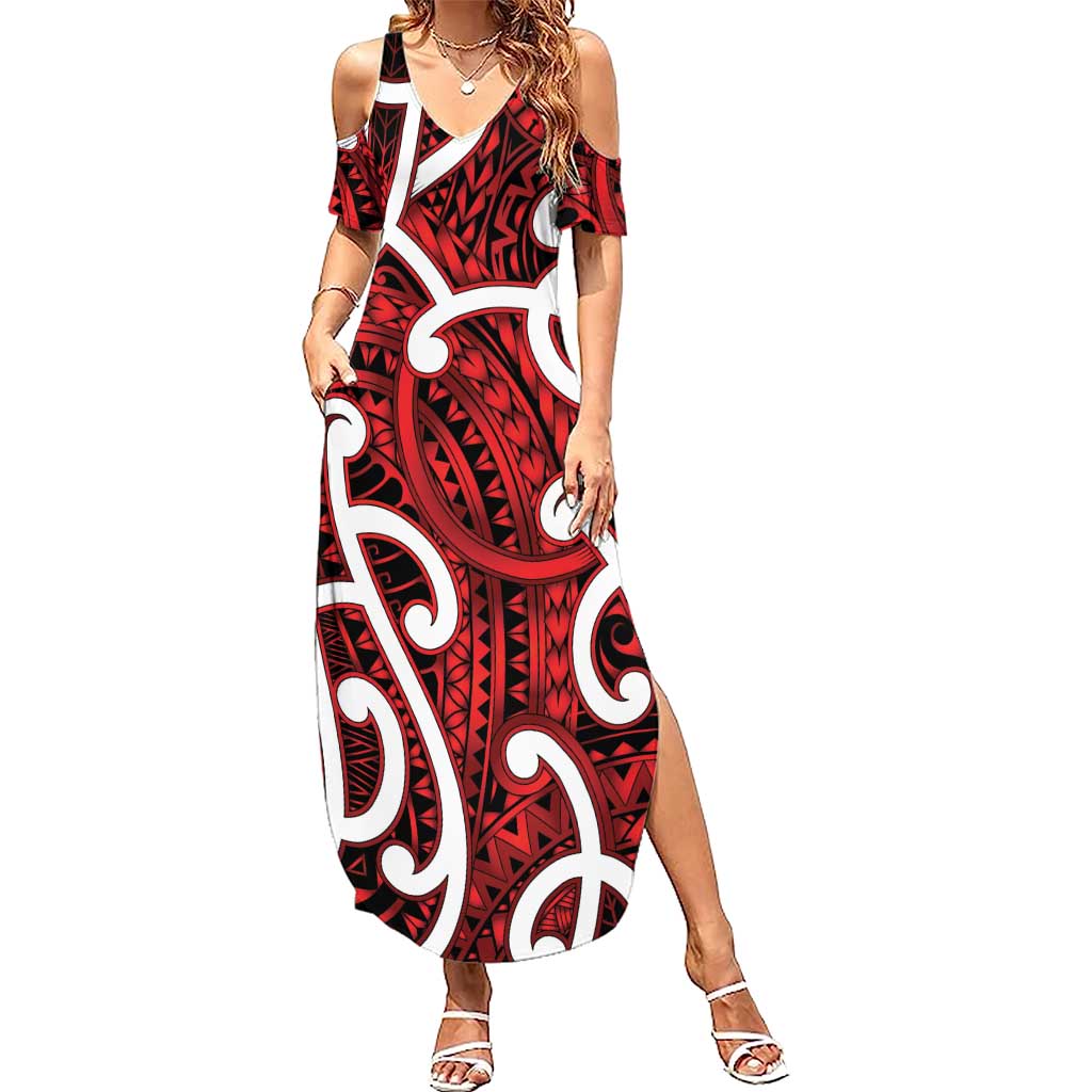 Aotearoa Maori Kowhaiwhai Summer Maxi Dress Whero Puhoro and Patiki
