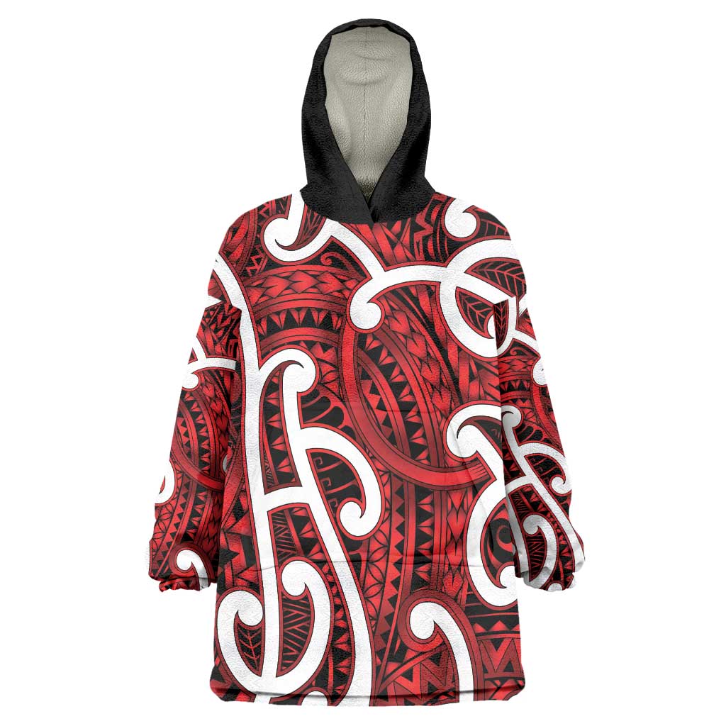 Aotearoa Maori Kowhaiwhai Wearable Blanket Hoodie Whero Puhoro and Patiki LT9 One Size Red - Polynesian Pride
