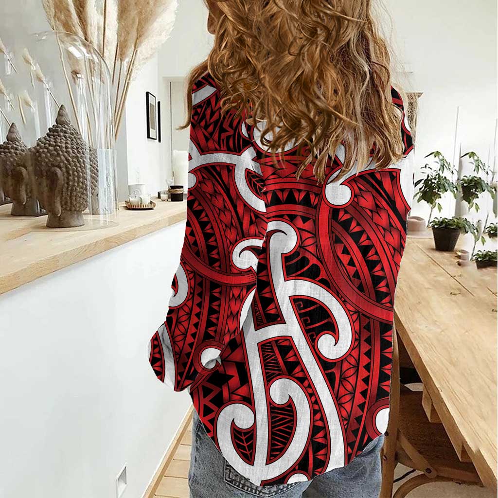 Aotearoa Maori Kowhaiwhai Women Casual Shirt Whero Puhoro and Patiki