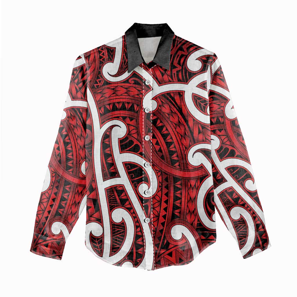 Aotearoa Maori Kowhaiwhai Women Casual Shirt Whero Puhoro and Patiki