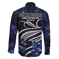 Micronesia Constitution Day Family Matching Off The Shoulder Long Sleeve Dress and Hawaiian Shirt Since 1979 with Polynesian Hibiscus Pattern